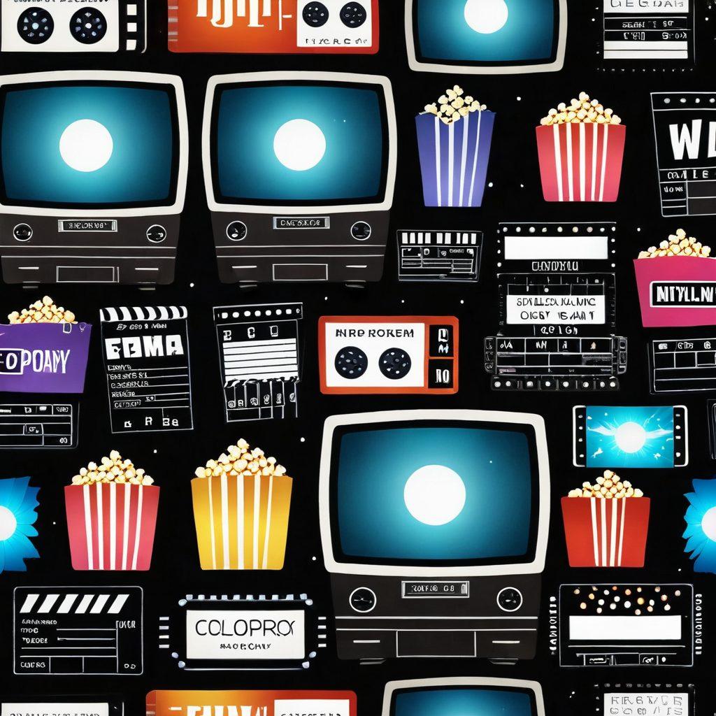 A cinematic montage showcasing various film reels transforming into digital screens displaying popular series, merging the old Hollywood vibe with modern streaming elements. Include iconic film symbols, like clapperboards and popcorn, alongside devices like tablets and smart TVs. The background features a gradient of vibrant colors symbolizing the evolution of cinema, with a whimsical touch of stars and film strips. The scene conveys excitement and adventure in the world of online cinema. super-realistic. vibrant colors. 3D.